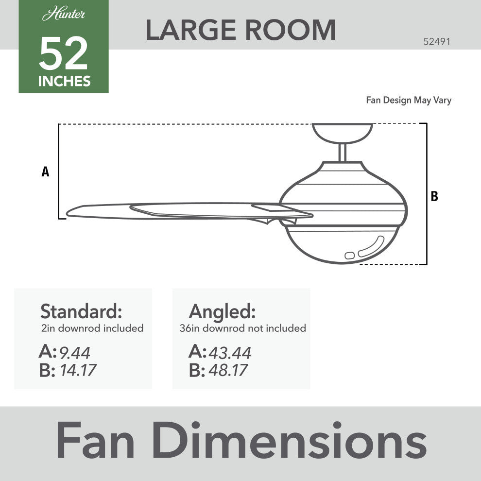 Hunter 52" Bardot Matte Black Ceiling Fan, LED Kit, Pull Chain