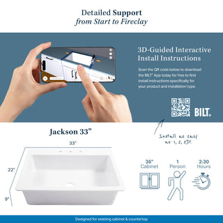 Jackson Crisp White Fireclay 33" Single Bowl Drop-In Kitchen Sink with 4 Holes