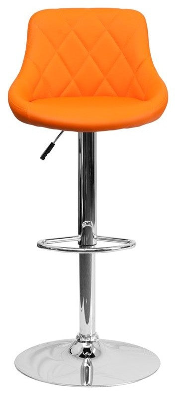 Estella Lily Low-Back Orange Vinyl Swivel Bucket Adjustable Barstool