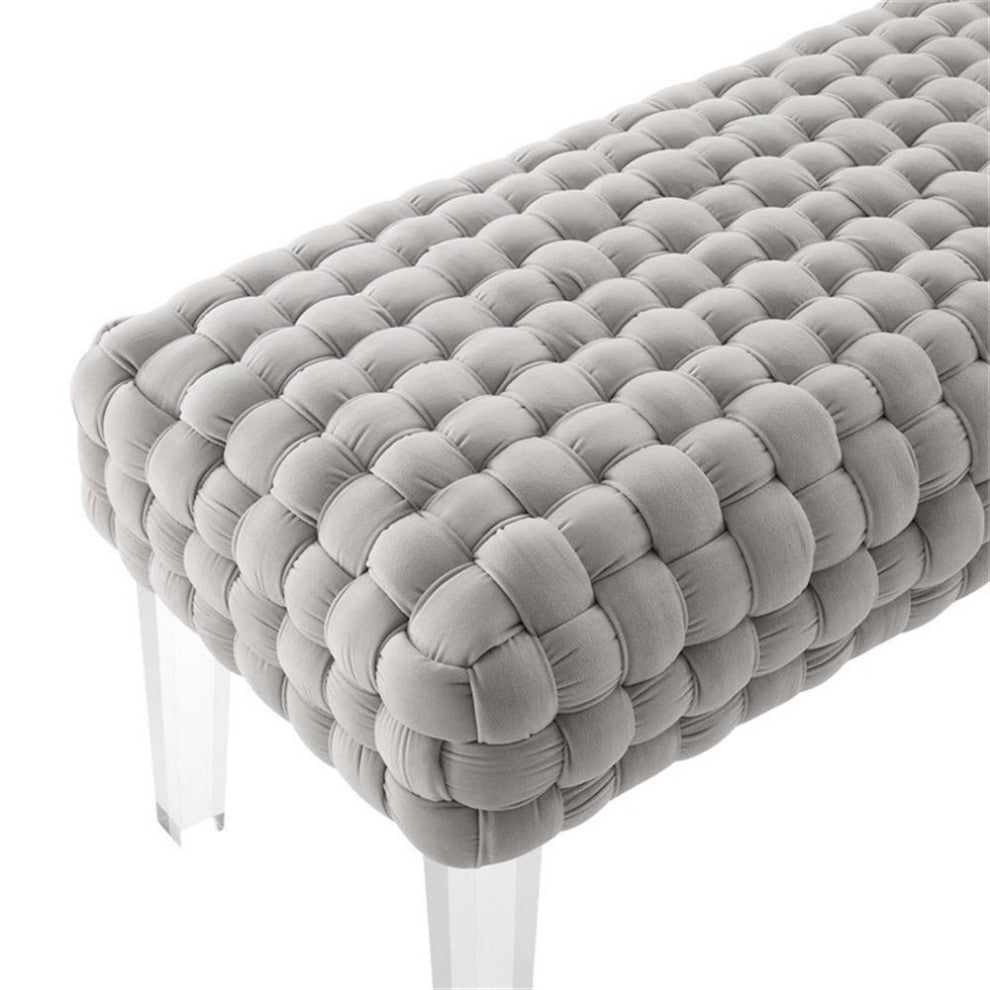 Prologue Woven Performance Velvet Ottoman, Light Gray