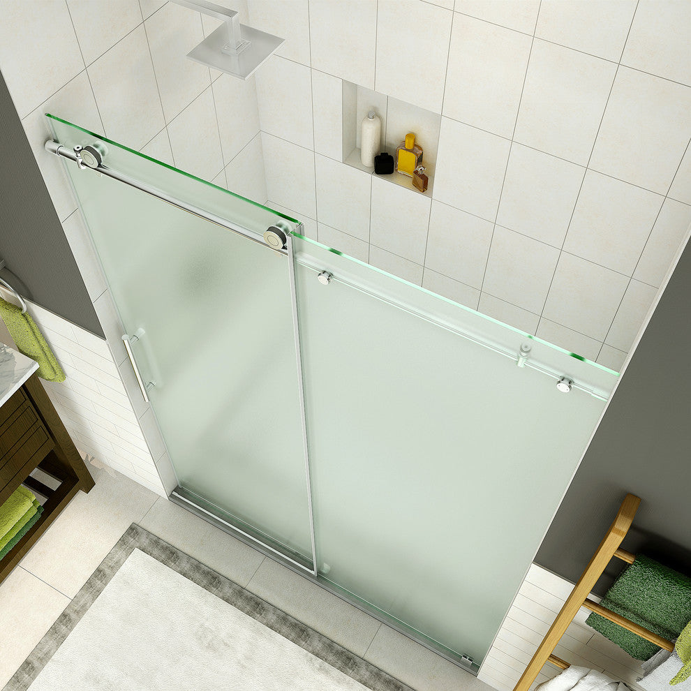 Coraline 56"-60"x76" Frameless Sliding Shower Door With Frosted Glass