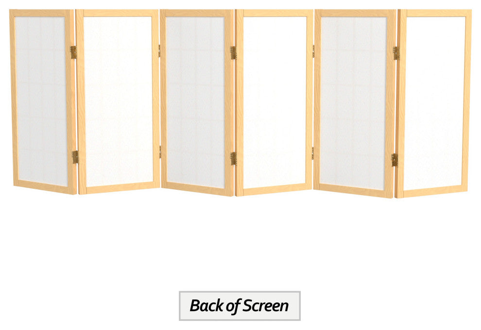 2' Tall Desktop Window Pane Shoji Screen, Natural, 6 Panels