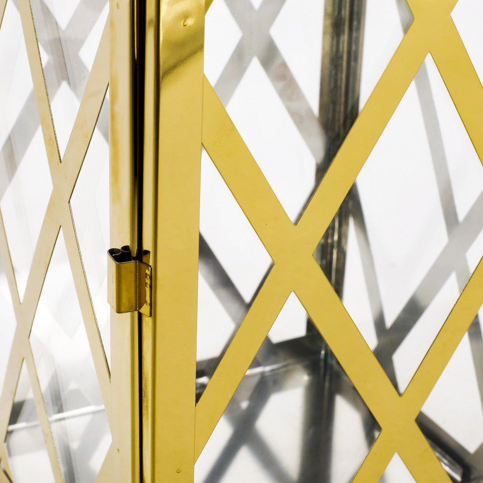 Cecil Outdoor 14" Modern Stainless Steel Lantern, Gold