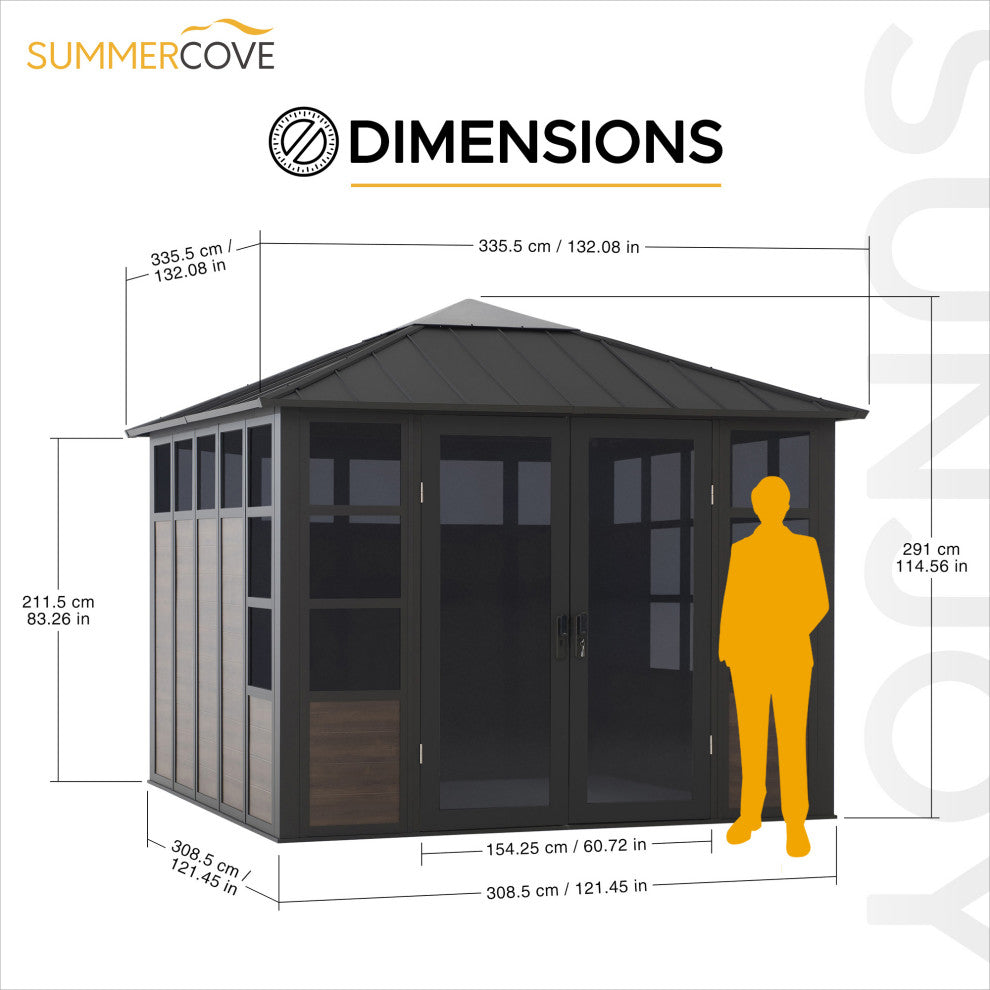 Sunjoy Outdoor Sunroom 11 ft. x 11 ft. Black Hardtop Gazebo/Hot Tub Shelter