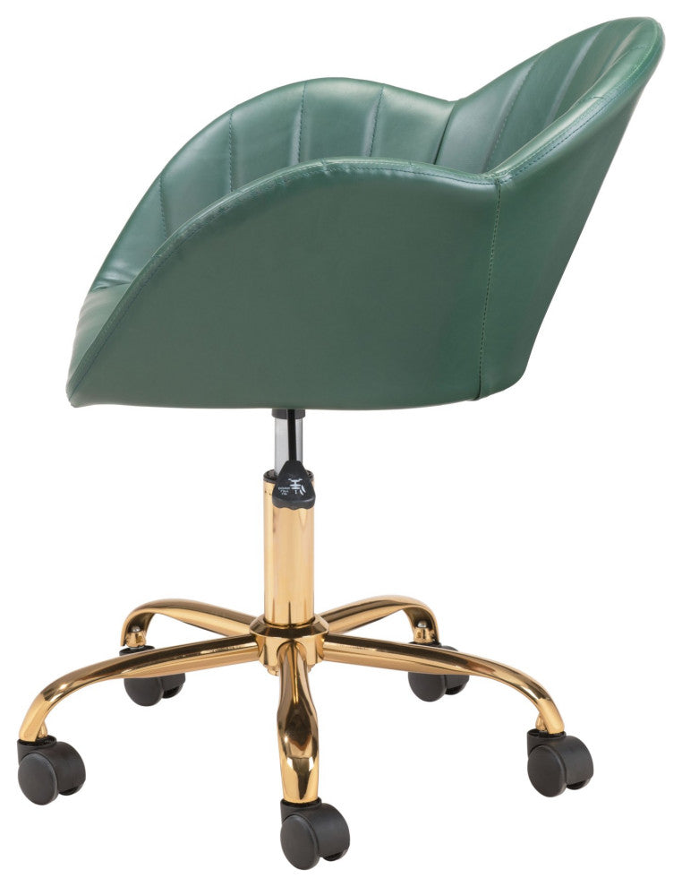 Computer Chair, Faux Vinyl Leather, Steel, Green, Gold, Home Business Office