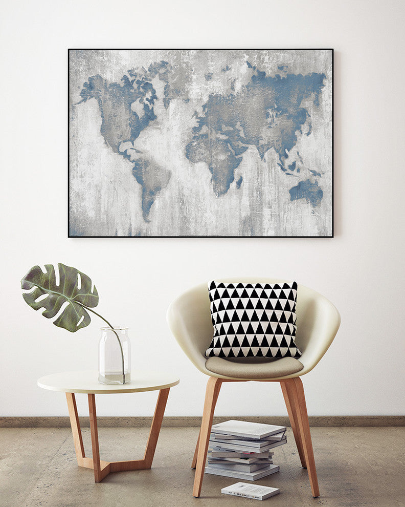 "Map Of The World" Art block Framed Canvas, 24"x18"