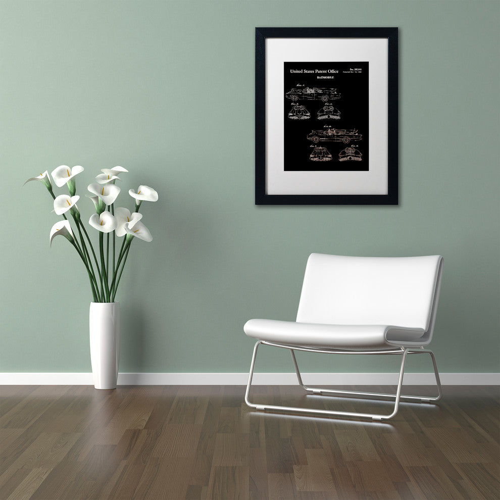 'Batmobile Car Patent, 1966, Black' Matted Framed Canvas Art by Claire Doherty