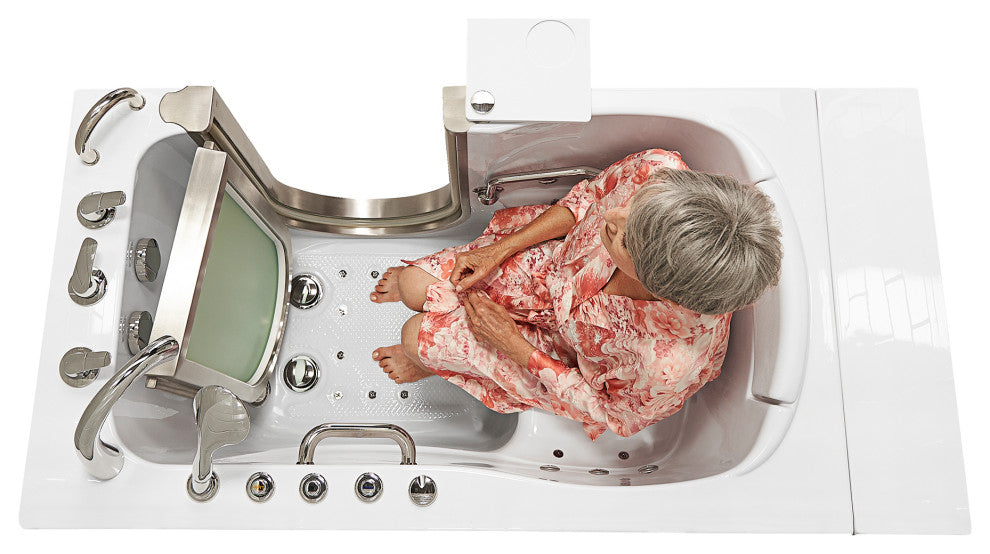 Ella Elite 32"x52" Acrylic Massage Walk-In Bathtub Inward Swing Door, Dual Drain