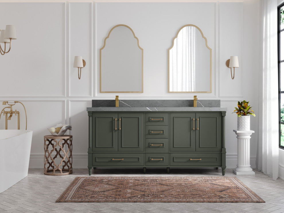 Aberdeen 72 Double Sink Bath Vanity in Pewter Green 2" Piatra Gray
