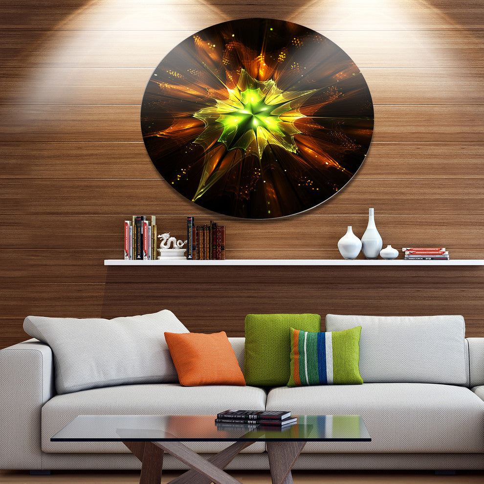 Orange Yellow Green Fractal Flower, Flower Round Wall Art, 23"