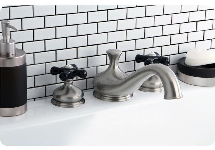 Heritage Onyx Roman Tub Filler w/ Black Porcelain Cross H& le, Oil Rubbed Bronze