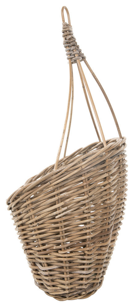 Kobo Rattan Hanging Wall Basket and Planter, Brown-Gray