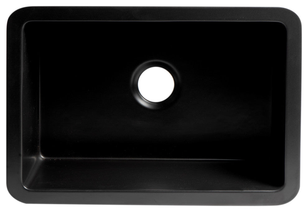 Undermount/Drop Fireclay Prep Sink, Black Matte, 27"x18", Square