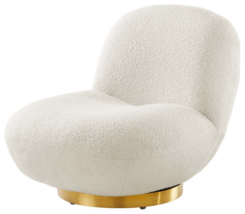 Swivel Accent Chair, Gold Ivory, Fabric, Modern, Lounge Cafe Hotel Hospitality