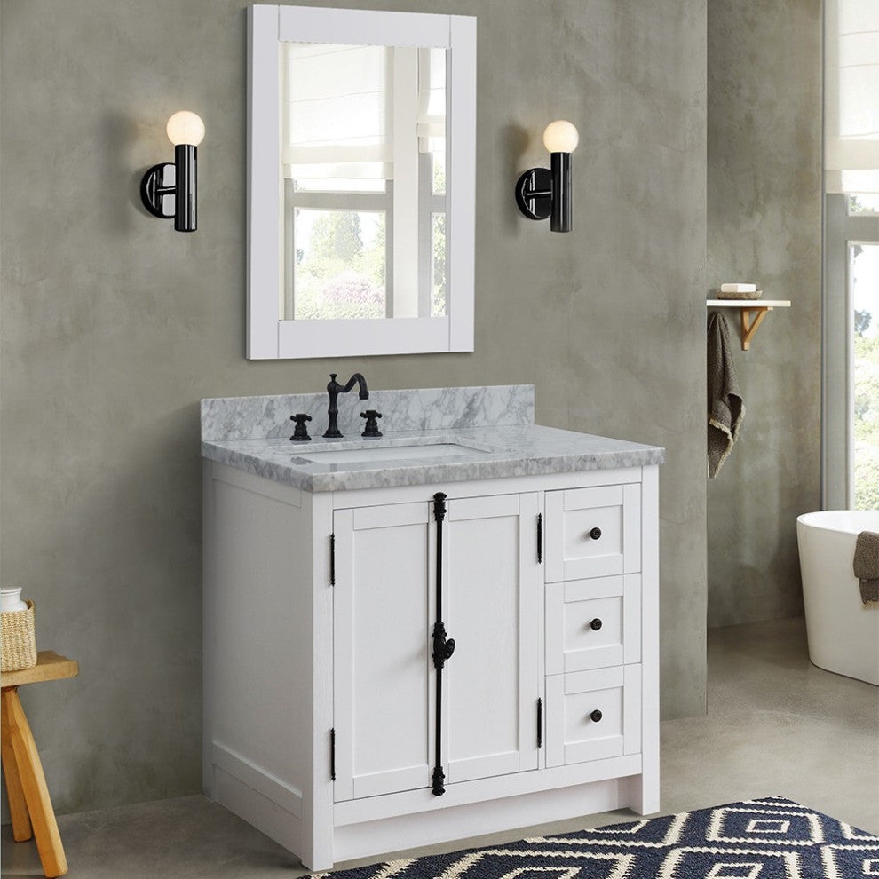 37" Vanity, Glacier Ash With White Carrara Top, Left Doors/Left Rectangle Sink