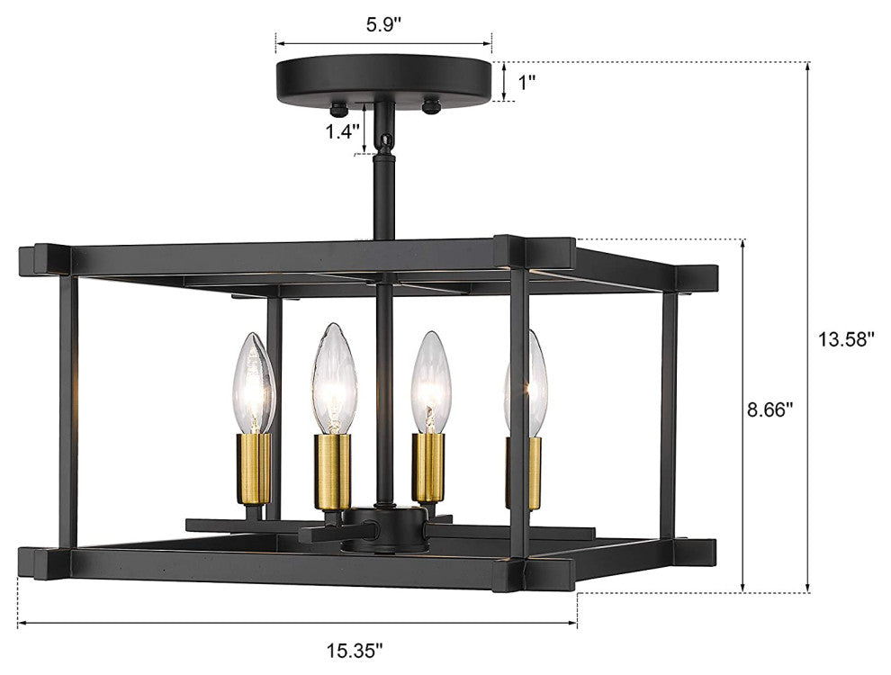 Black Close to Ceiling Light Fixture Caserectangle Semi Flush Mount
