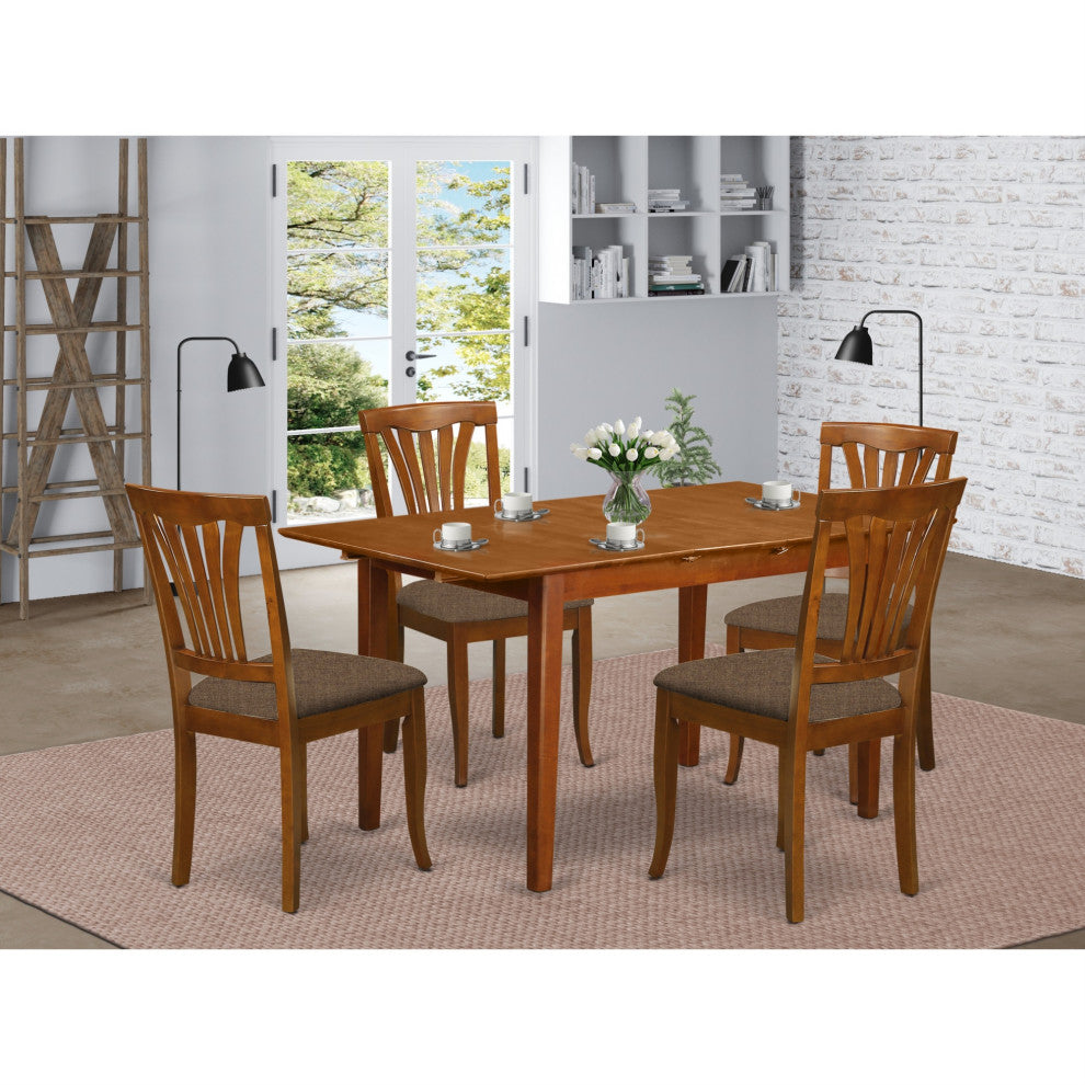 Psav5-Sbr-C 5-Piece Small Dinette Set Table, Leaf And 4 Kitchen Dining Chairs