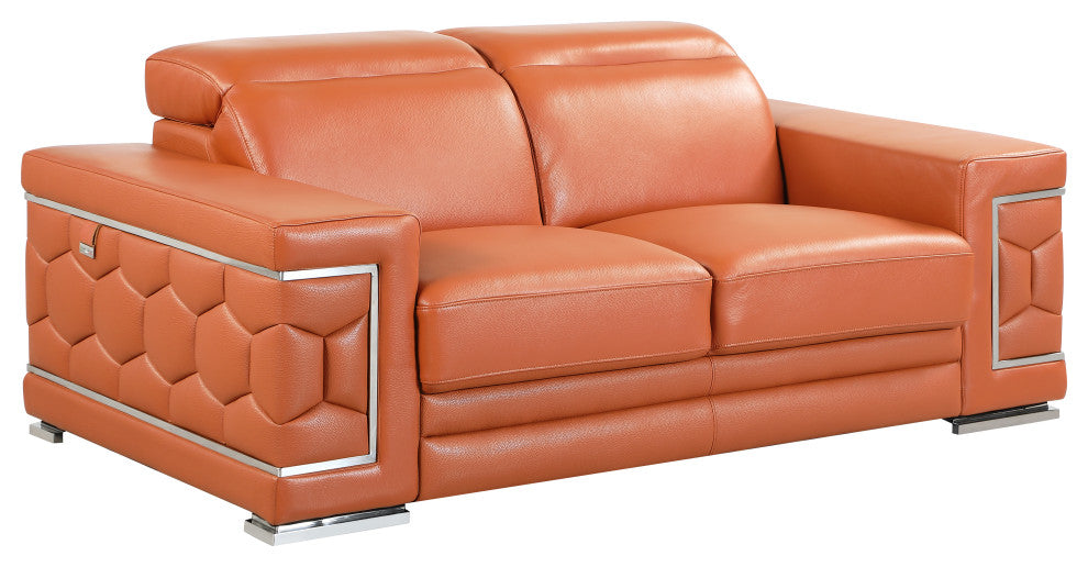 Rome Contemporary Genuine Italian Leather Loveseat Camel