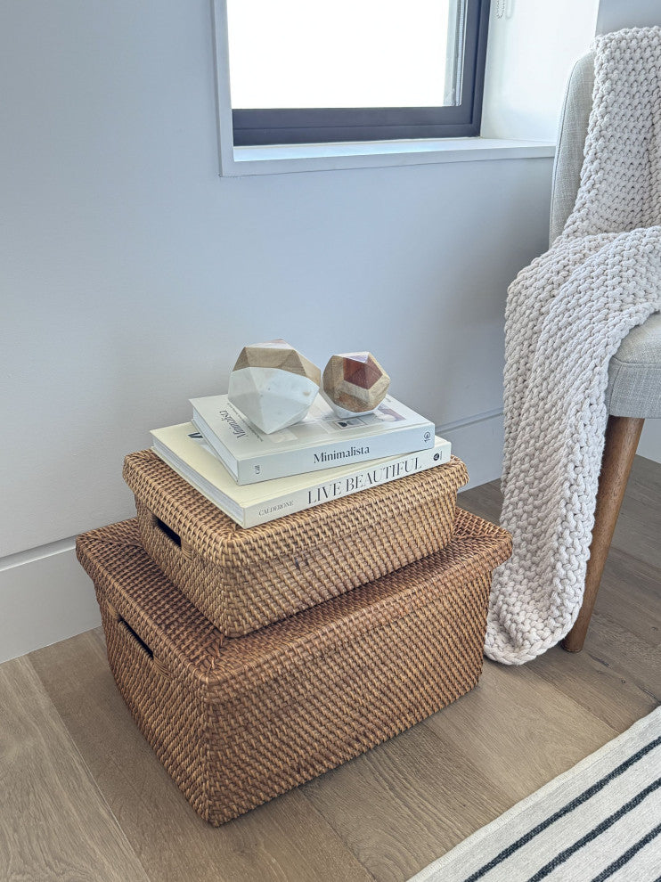 Loma Rattan Storage Box and Shelf Storage Basket, Honey-Brown