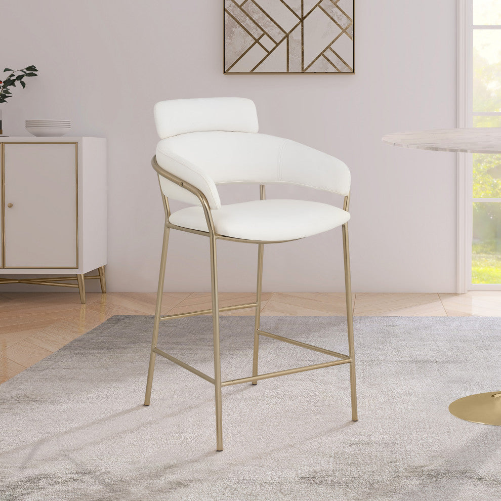 Yara Beige Velvet Upholstered Counter Stool, Cream