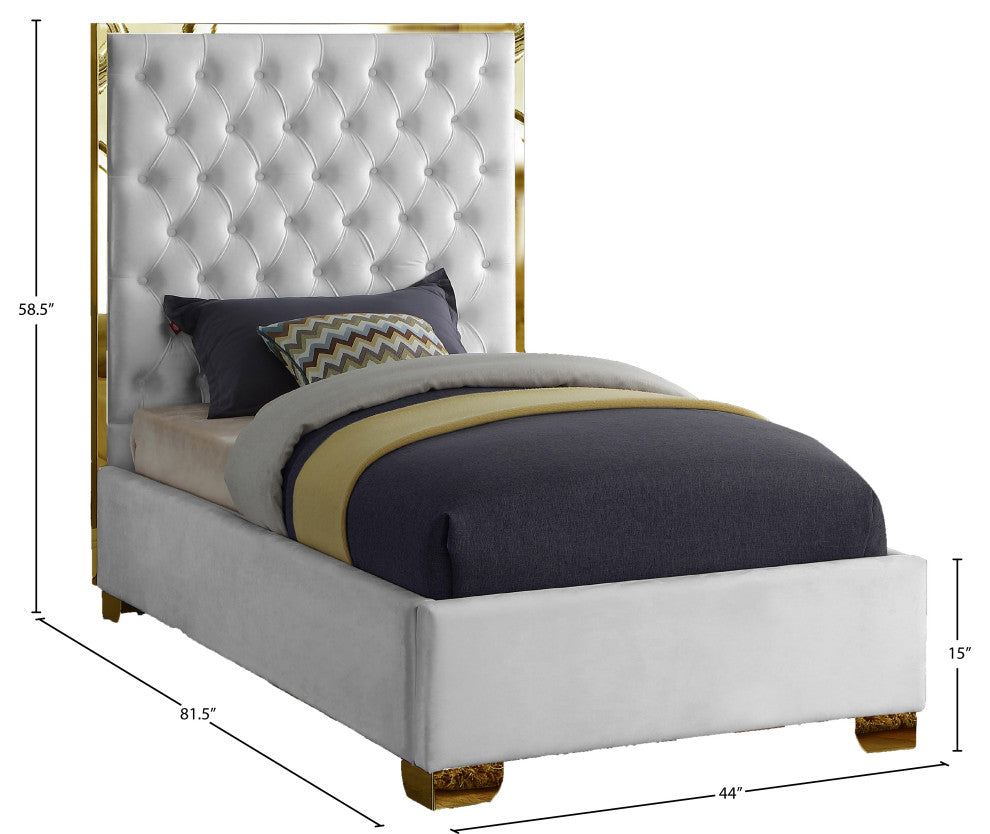 Lana Velvet Bed, White, Twin