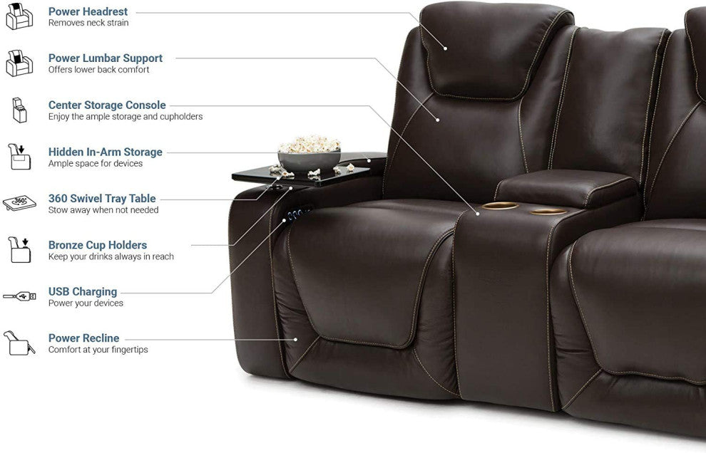 Seatcraft Vienna Home Theater Seating, Brown, Sofa Loveseat
