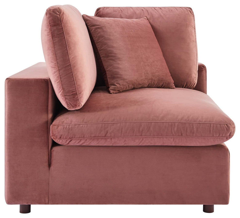 Commix Down Filled Overstuffed Performance Velvet Corner Chair Dusty Rose