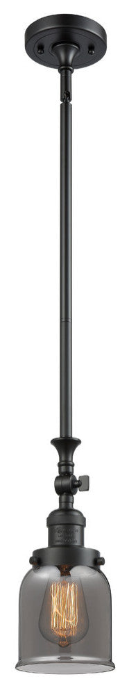 1-Light Small Bell 5" Pendant, Matte Black, Glass: Plated Smoked