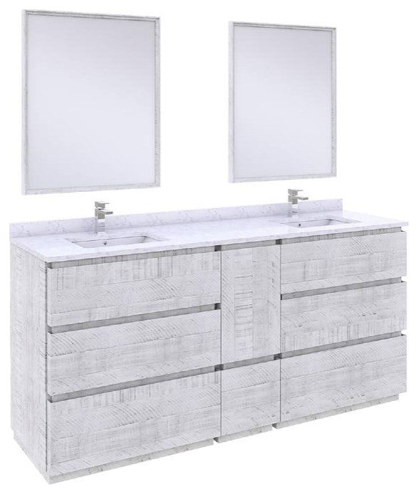 Fresca Formosa Modern 72" Rustic White Double Sink Vanity Set, Faucet Fft3811ch
