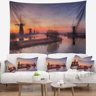 Dutch Windmills Panorama Abstract Wall Tapestry, 92"x78"