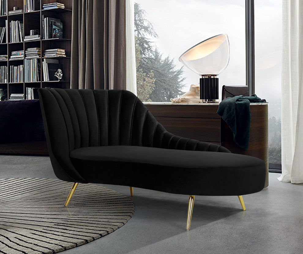 Margo Velvet Upholstered Set, Black, Chaise