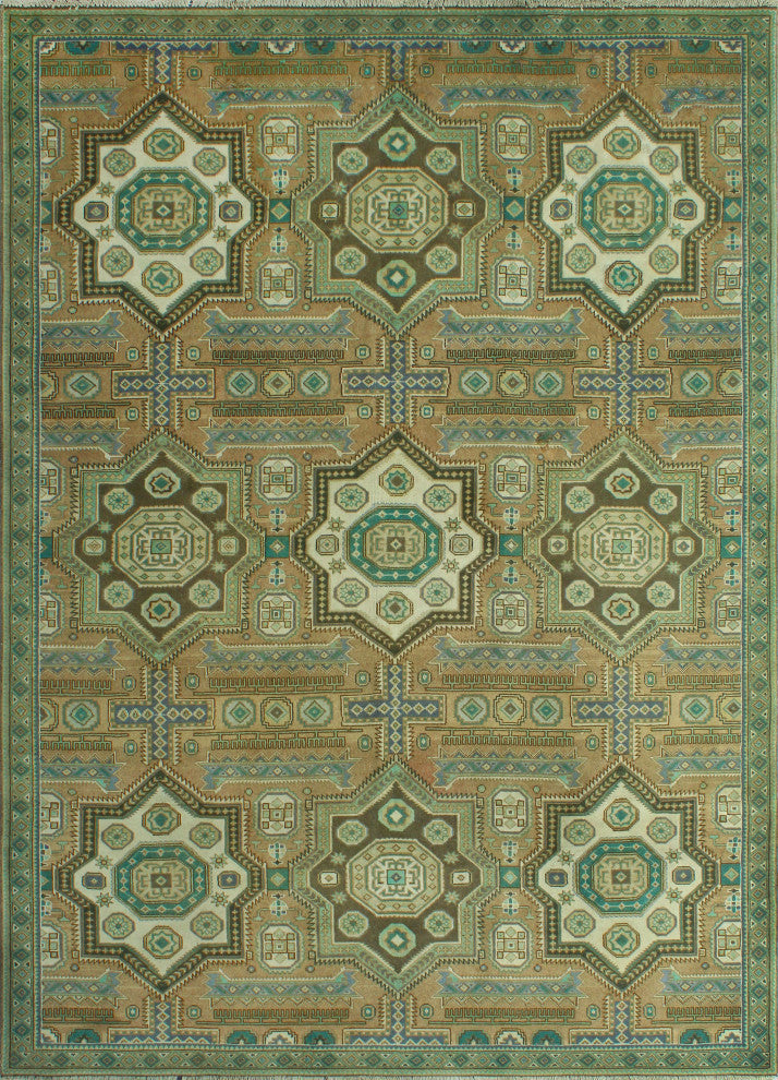 Fine Vintage Distressed Alvis Beige/Light Green Rug, 7'0x10'0