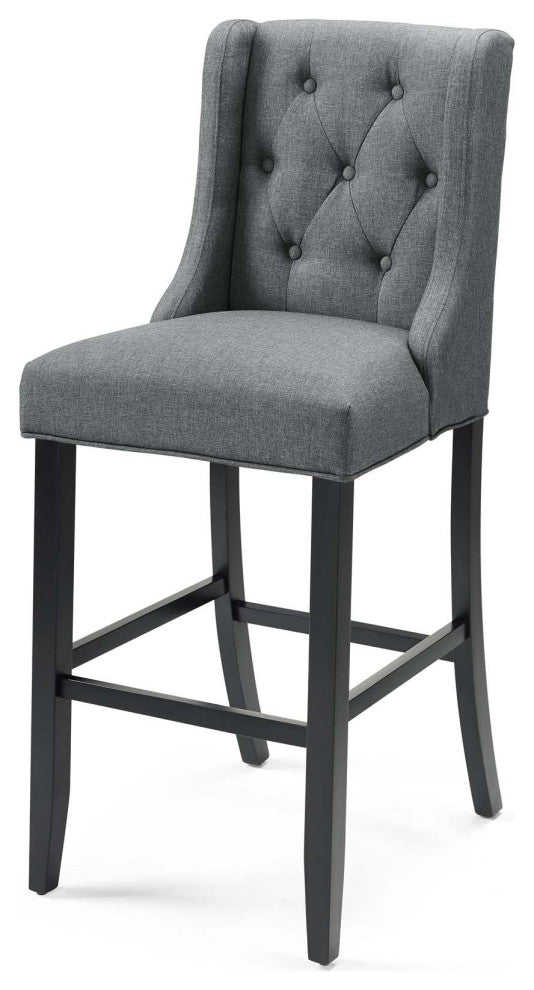 Bar Stool Chair Barstool, Set of 2, Fabric, Wood, Gray, Modern, Bar Pub