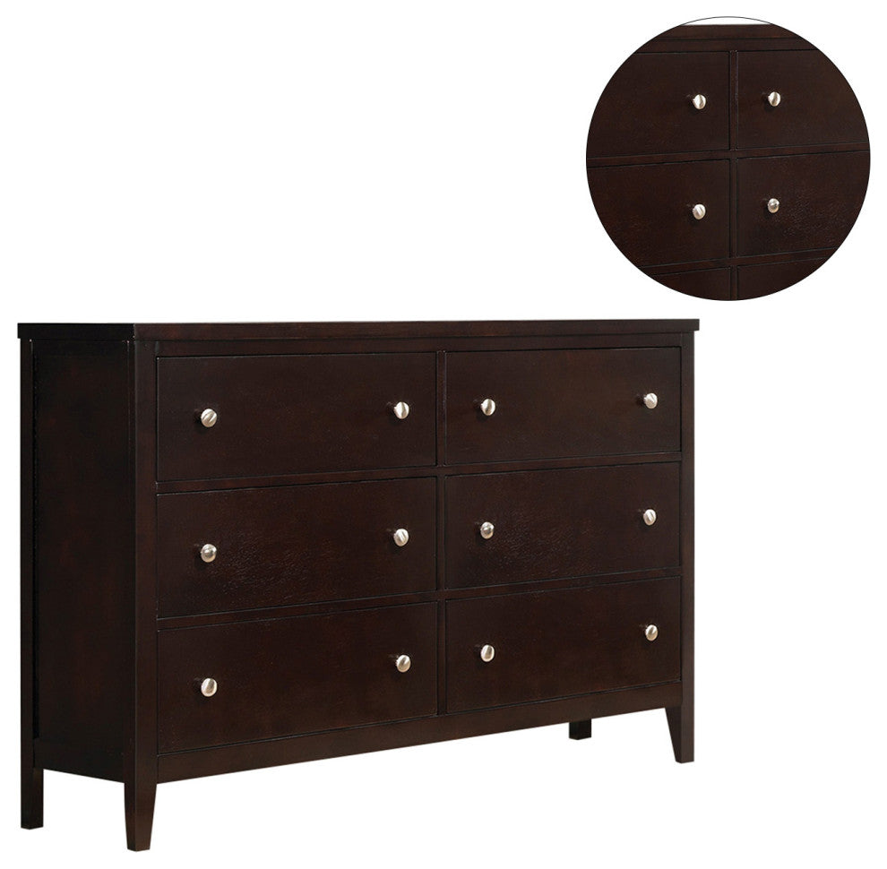 Wooden Dresser with 6 Drawers, Cappuccino