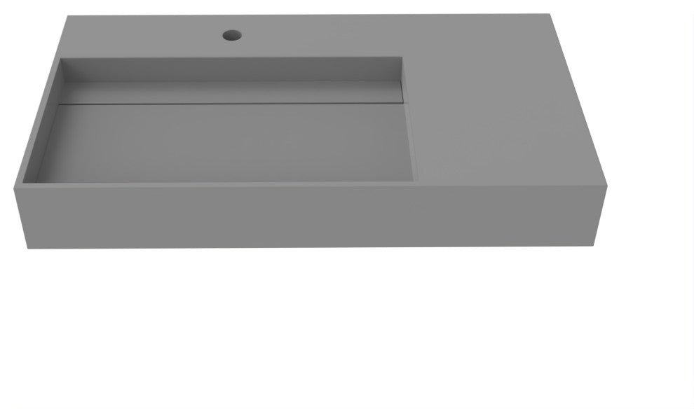 CastelloUSA Juniper Wall Mounted Countertop Concealed Drain Basin Sink, Gray, 36", Left Basin, Standard