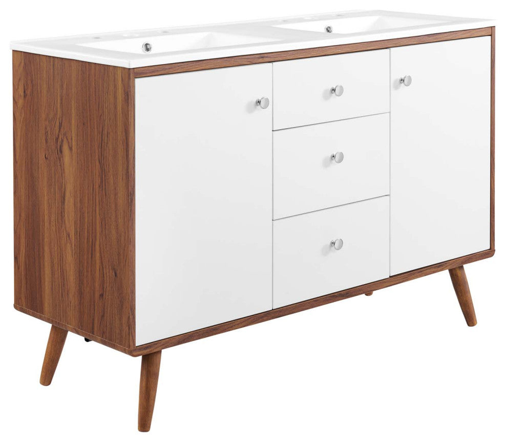 Transmit 48" Double Sink Bathroom Vanity Walnut White