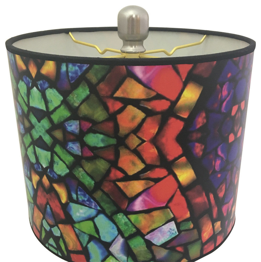 28" Crystal Lamp With Mosaic Stained Glass Shade, Brushed Nickel, Set of 2