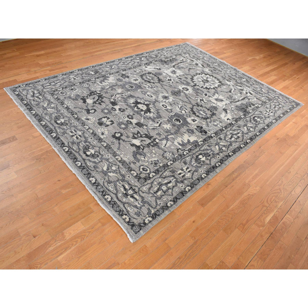 Gray Natural Colors Peshawar With Mahal Design Wool Hand Knotted Rug 9'1"x12'6"