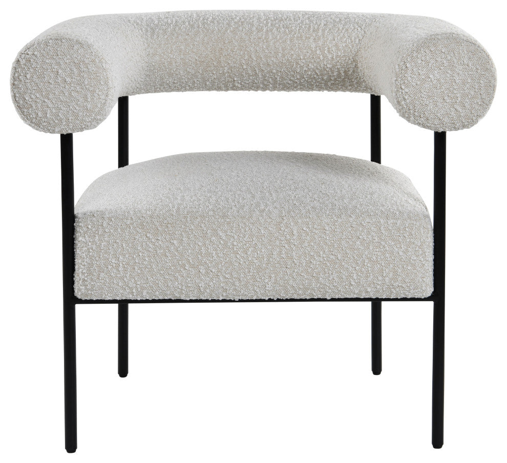 Melvin Boucle Fabric Accent Chair, Black Legs, Cream