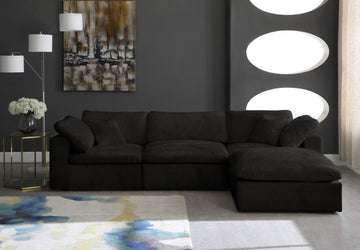 Cozy Velvet Upholstered Comfort L-Shaped Modular Sectional, Black, 4-Piece: 1 Armless Chair, 2 Corner Chair, 1 Ottoman