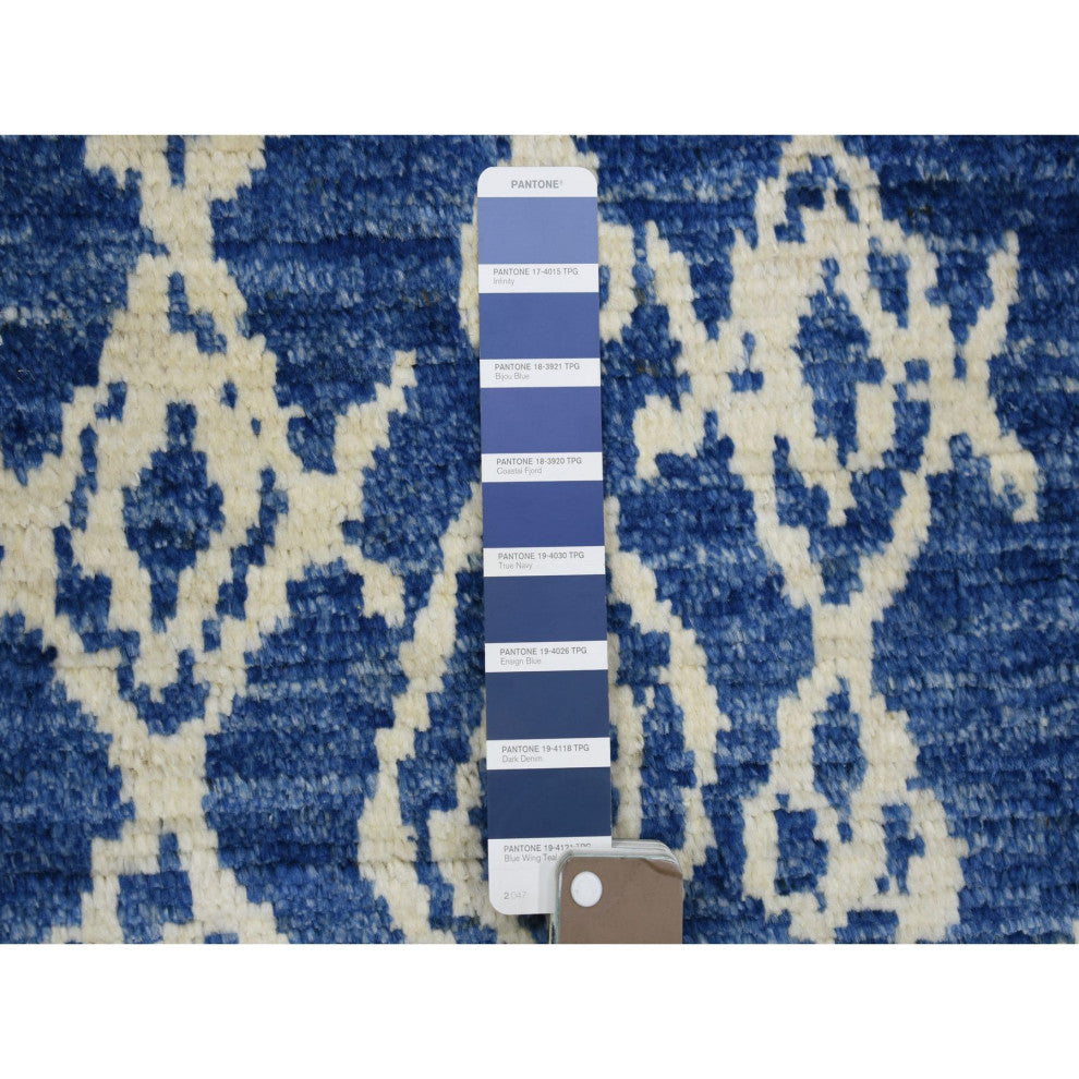 Blue, Hand Knotted, Soft and Shiny Wool, Moroccan Berber Rug, 8'10"x11'5"