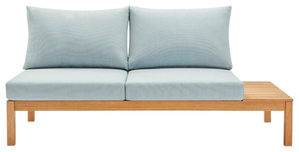 Lounge Loveseat Sofa, Wood, Brown Natural Blue, Modern, Outdoor Patio Bistro