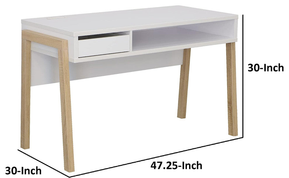 Benzara BM148830 Contemporary Style Desk With Open Storage Shelf, White & brown