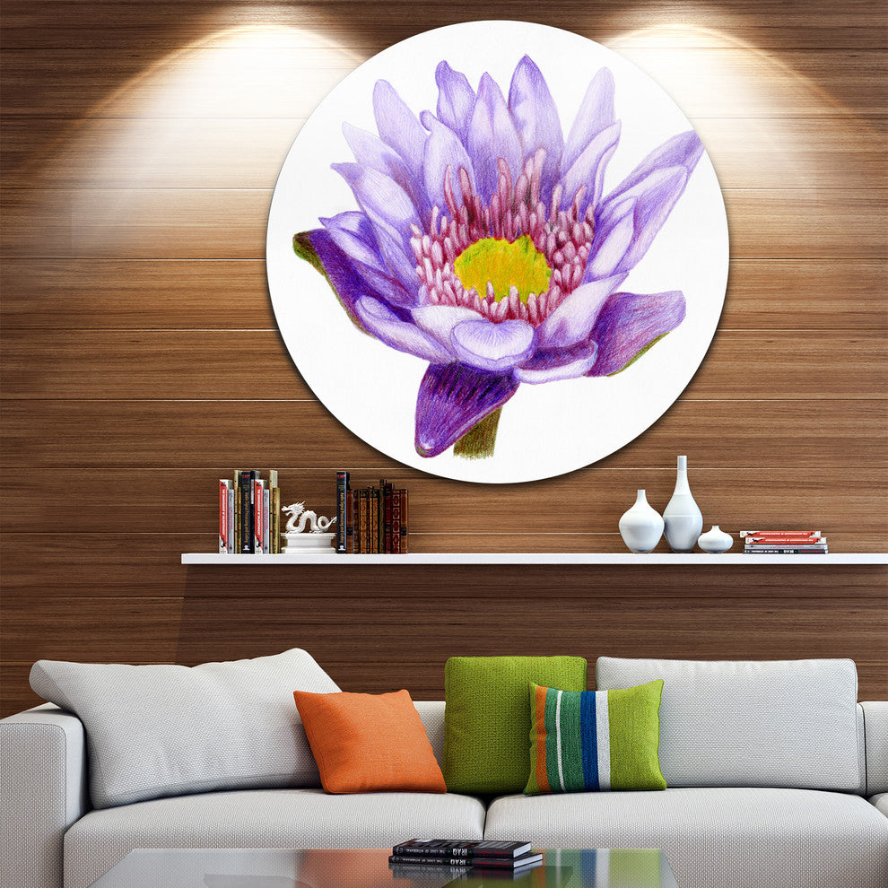 Hand-Drawn Purple Lotus, Floral Art Disc Metal Artwork, 23"