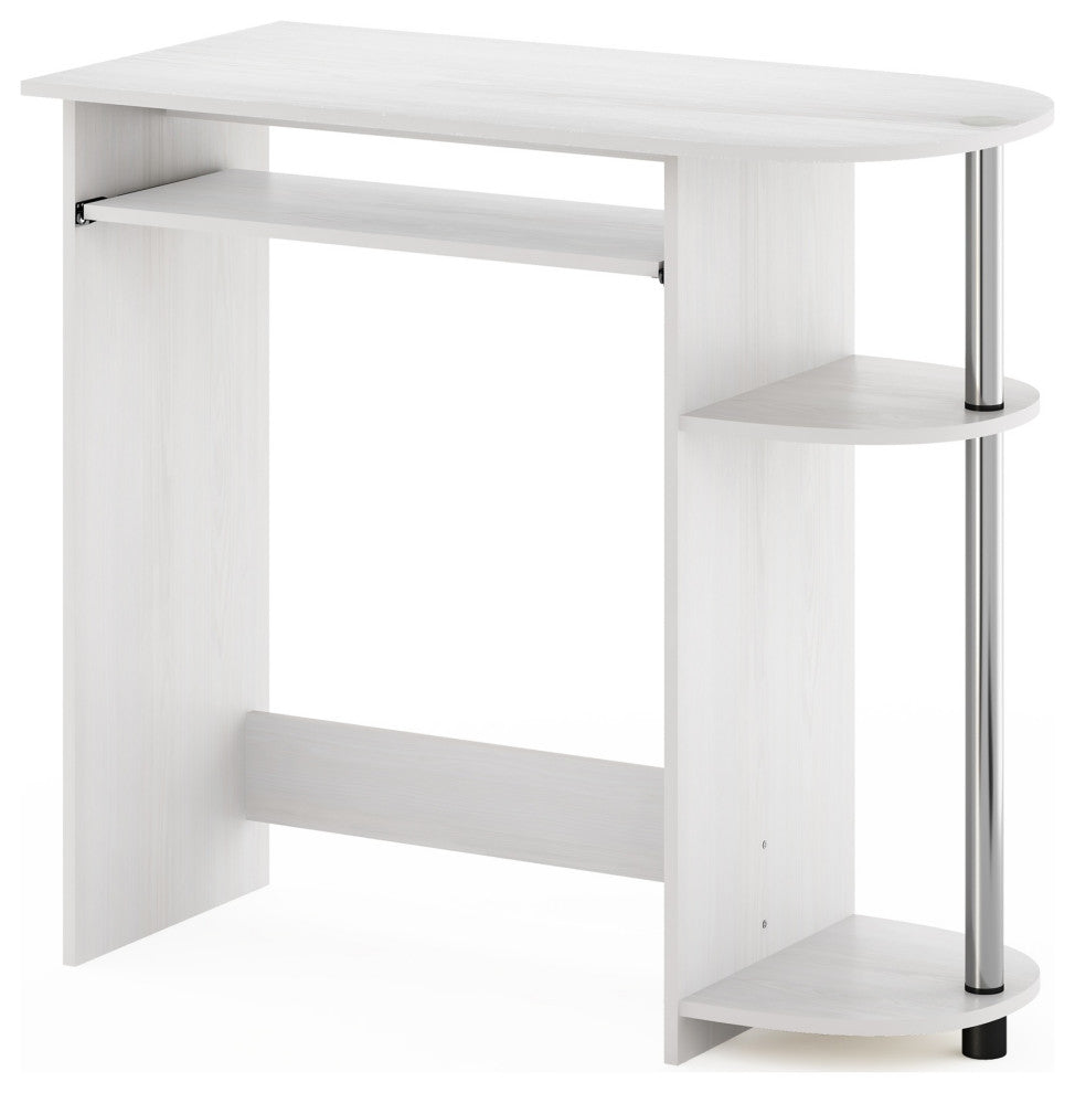 Furinno Simplistic Easy Assembly Computer Desk White Oak Stainless Steel Tubes