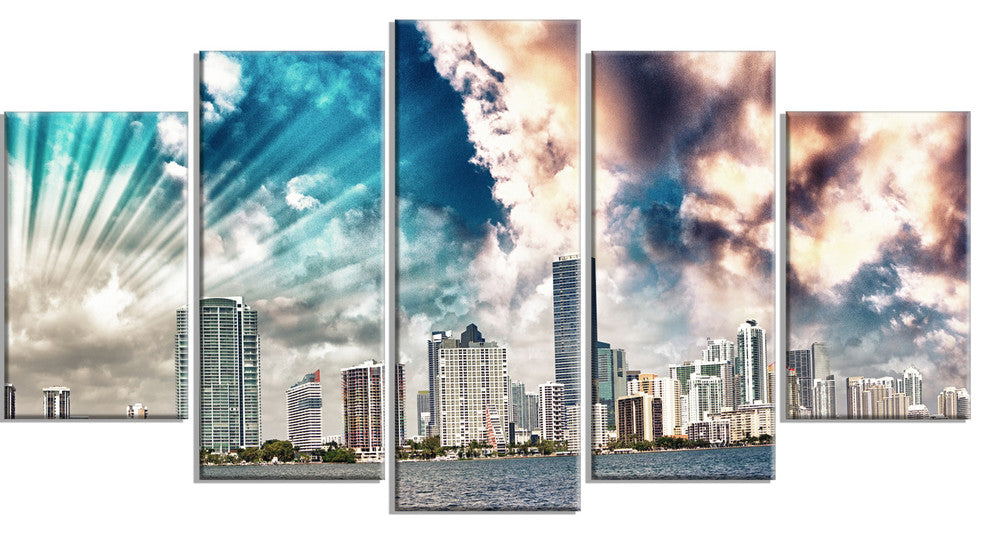 "Miami Skyline With Clouds" Canvas Print, 5 Panels