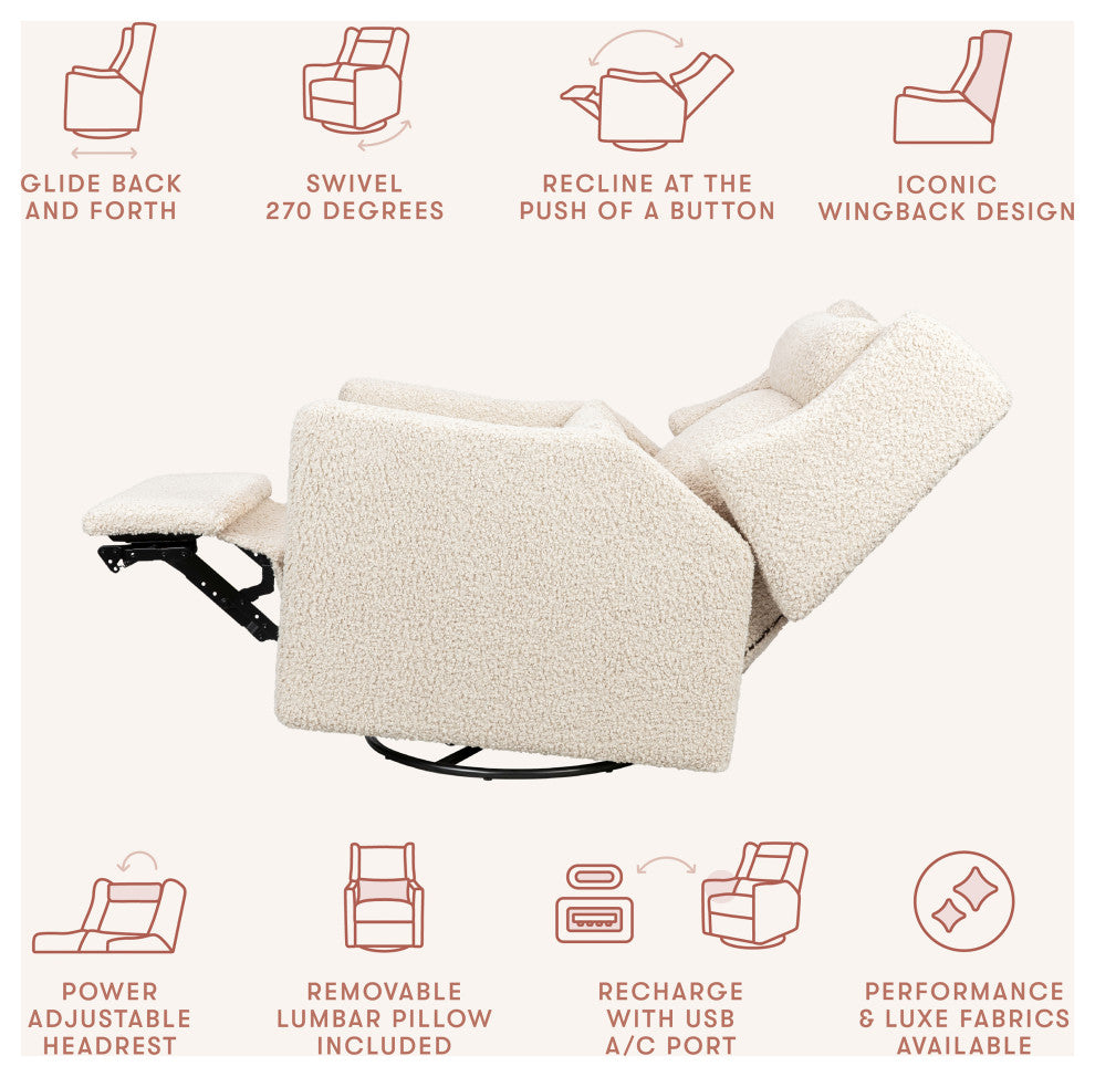 Kiwi Plus Power Glider Recliner w/ Power Headrest, Almond Teddy Loop