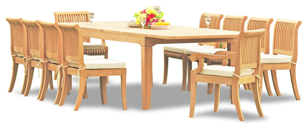 11-Piece Teak Set, 122" Rectangle Table, 10 Giva Chairs, Sunbrella Cushion
