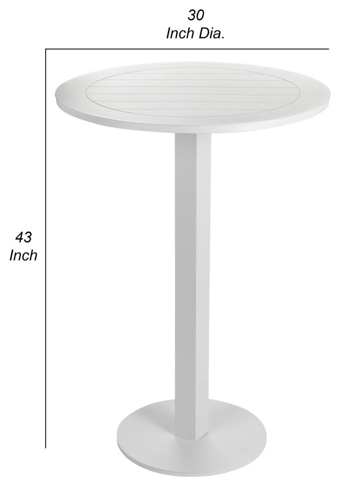 Benzara BM287742 Keli 43" Outdoor Bar Table, White Aluminum Frame