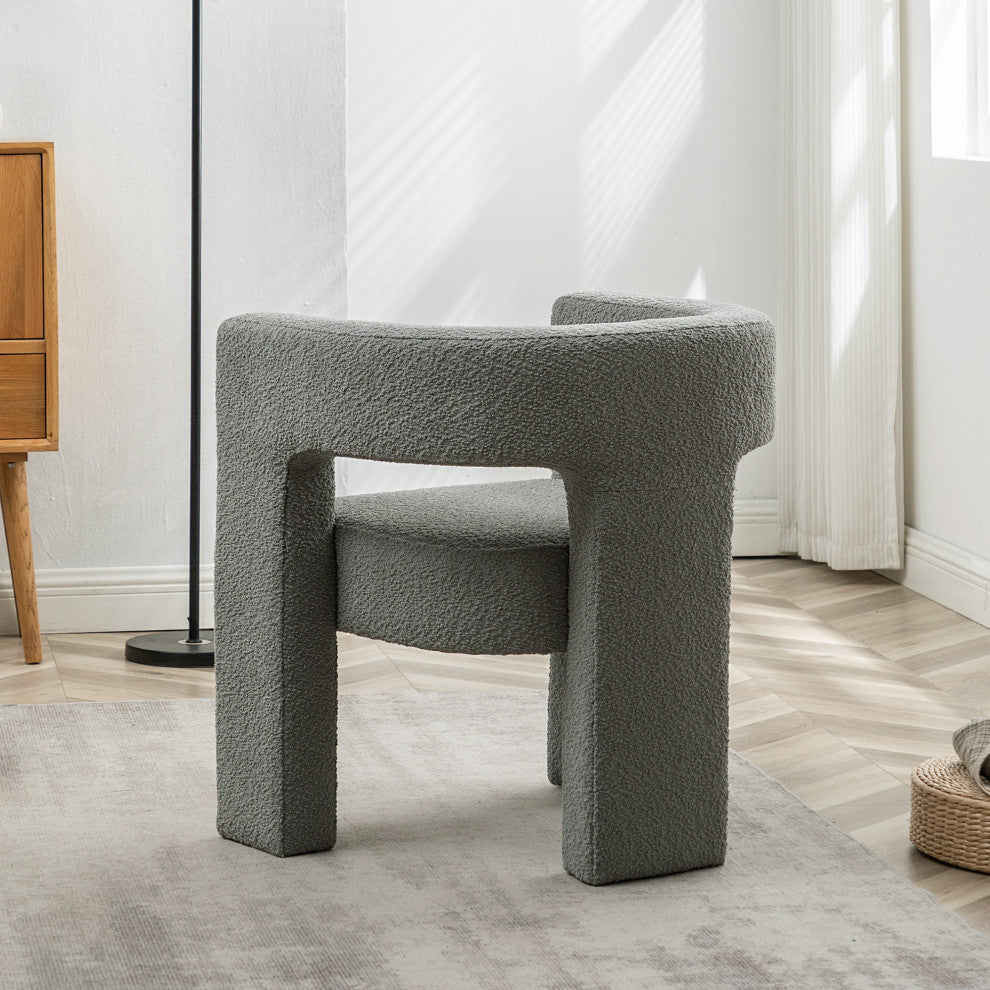 28" Wide Boucle Upholstered Square Armchair, Light Gray